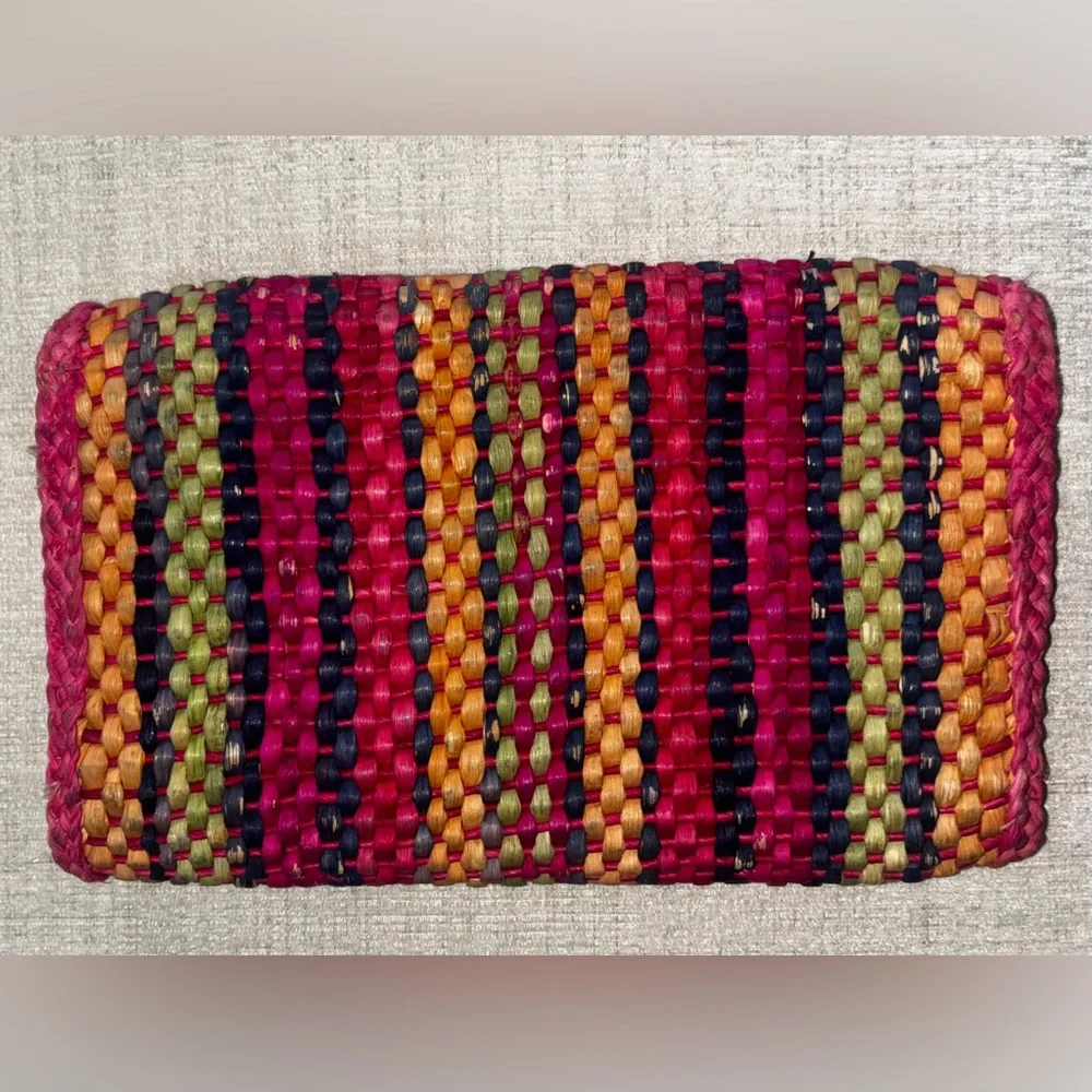 Vintage Magid Colorful Woven Clutch Bag Boho 80s Coastal Chic Statement Purse